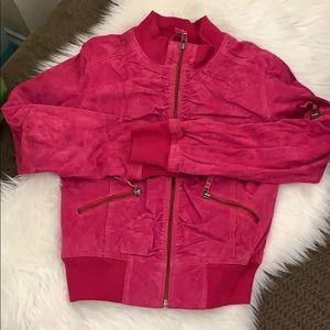 Pink Suede Bomber Jacket